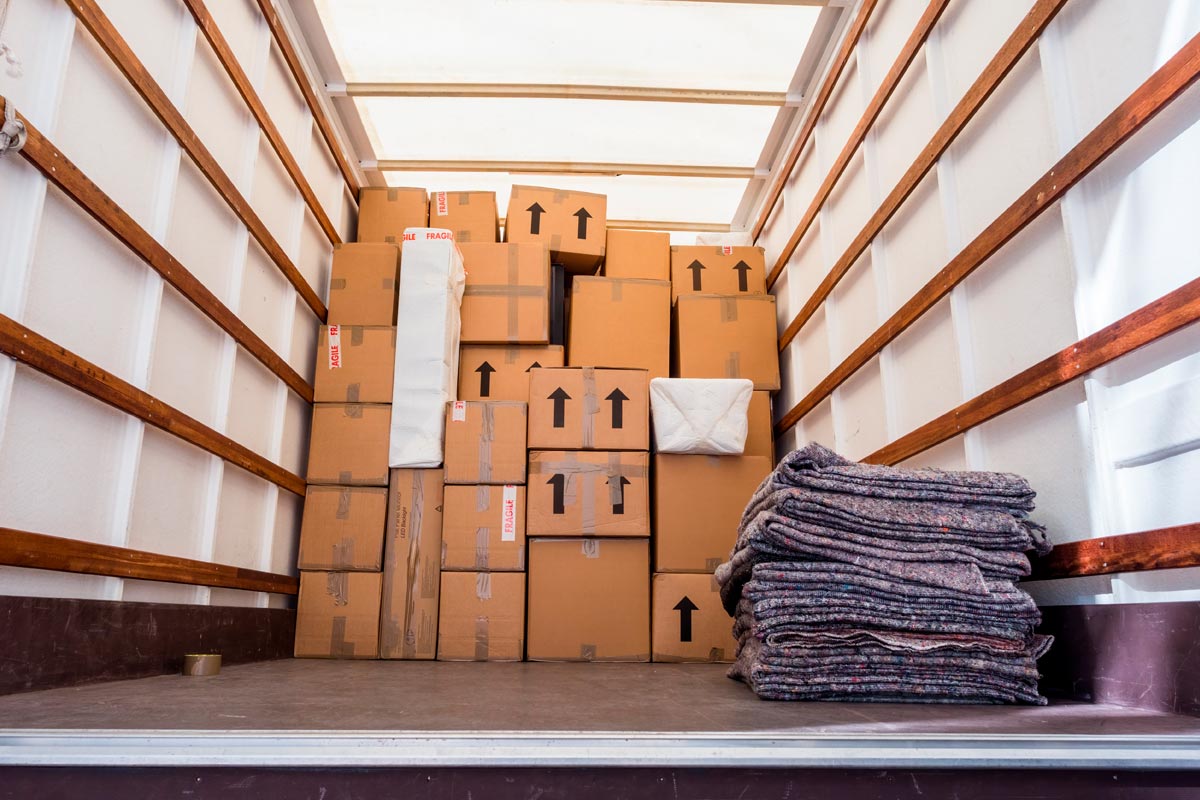 Stacked boxes in moving truck